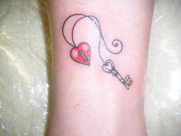 Red Heart And Key Tattoo