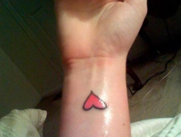 Red Heart Black Outline Tattoo