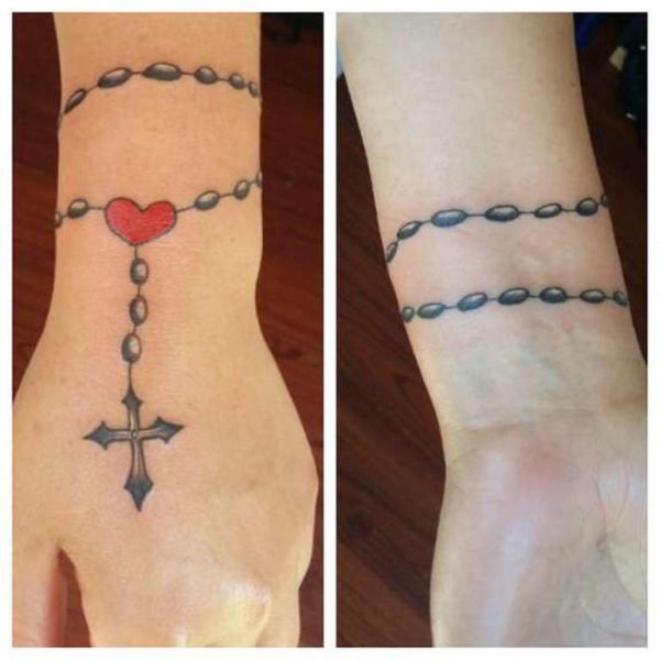 Red Heart Rosary Cross Tattoo