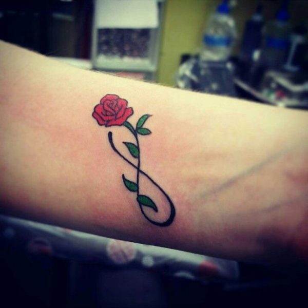 Red Rose Infinity Wrist Tattoo