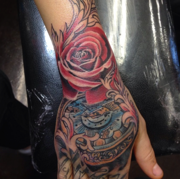 Red Rose Tattoo On Wrist