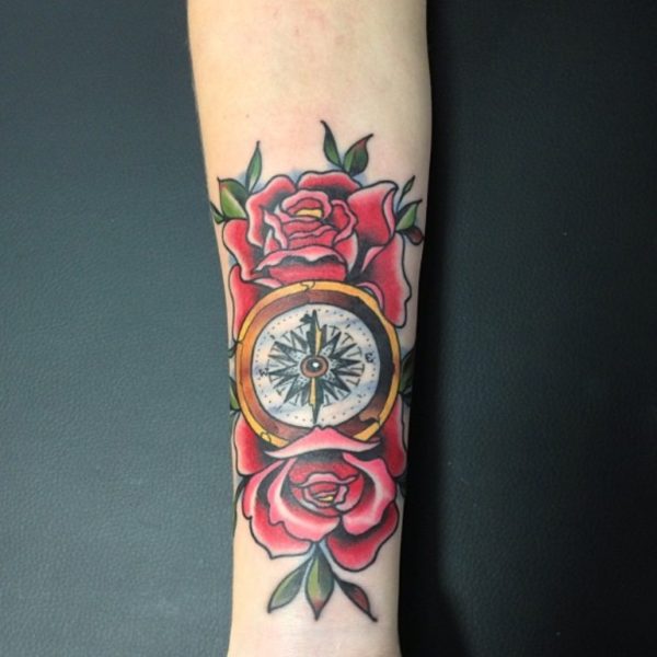 Rose And Compass Tattoo