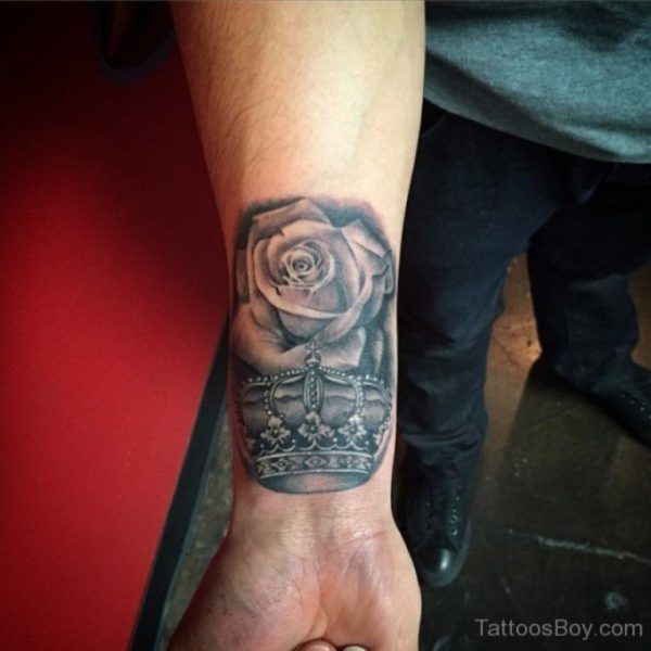 Rose And Crown Tattoo On Wrist