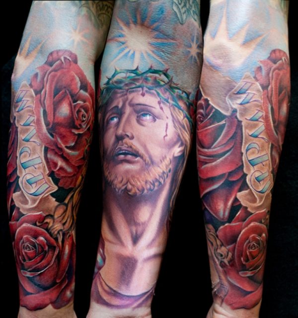 Rose And Jesus Tattoo