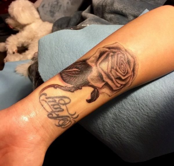 Rose And Wording Tattoo