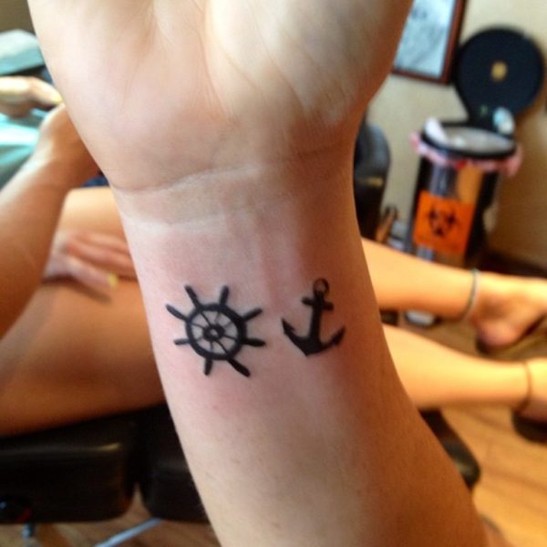 Ship Wheel And Anchor Tattoo