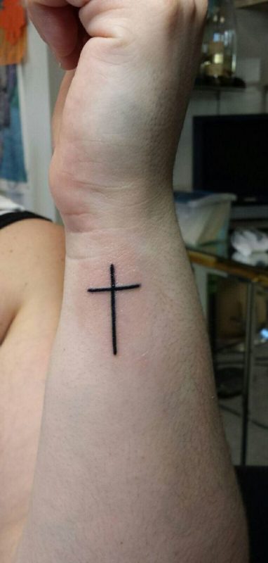 Slim Cross Tattoo On Wrist