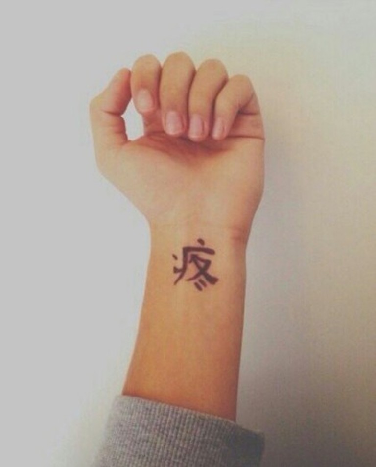 Small Chinese Word Tattoo On Wrist