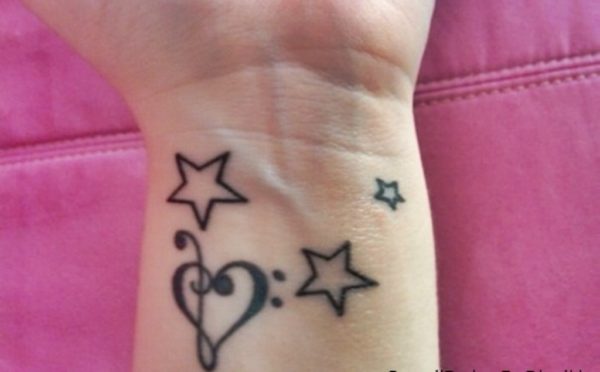 Star And Music Heart Tattoo
