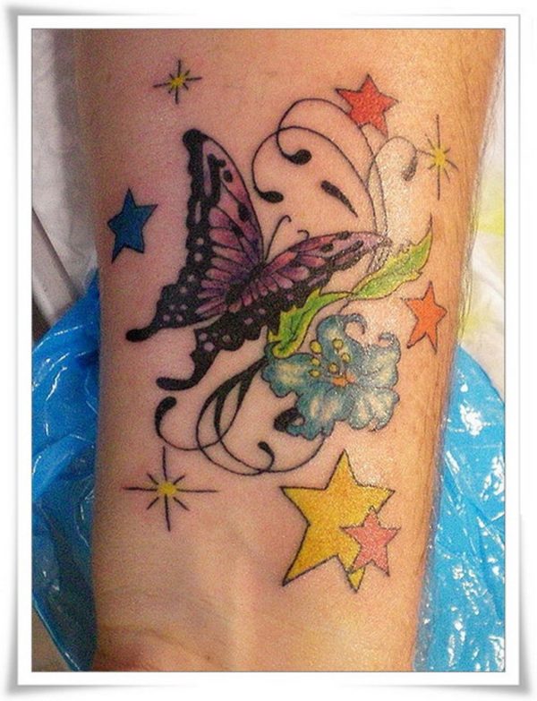 Stars And Butterfly Tattoo