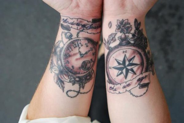 Stop Watch Compass Tattoo On Wrist