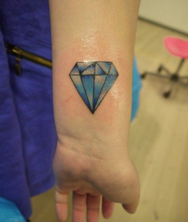 Stylish Blue Diamond Tattoo On Wrist