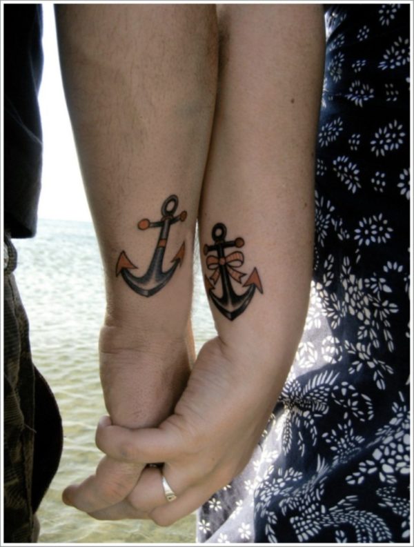 Stylish Couple Anchor Tattoo