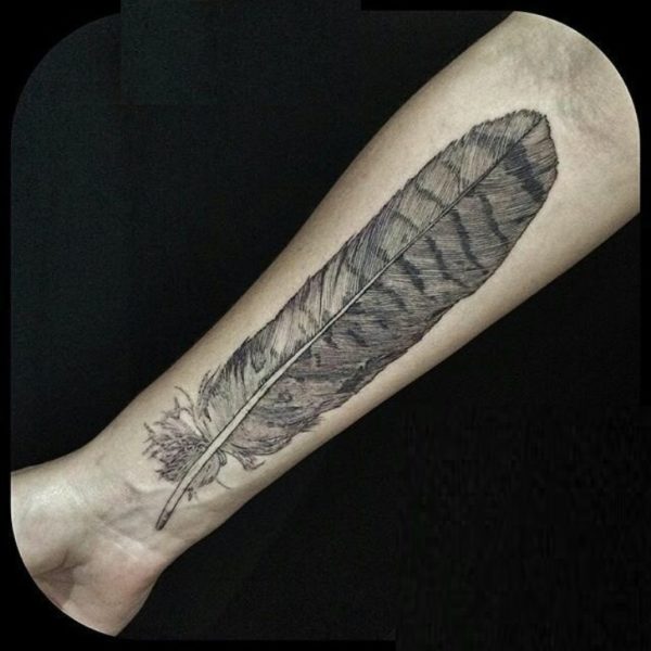 Stylish Feather Tattoo On Wrist