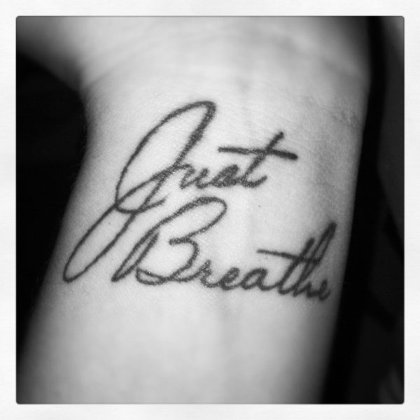 Stylish Just Breathe Wording Tattoo