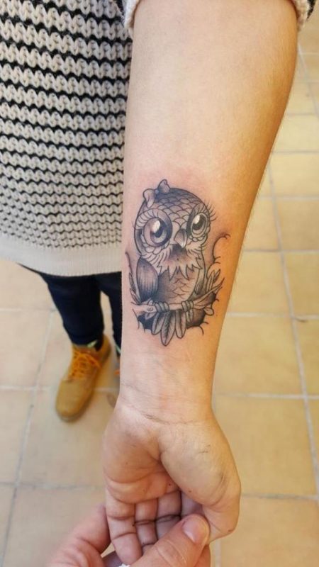 Stylish Owl Tattoo On Wrist