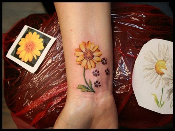 Sunflower And Paw Tattoo
