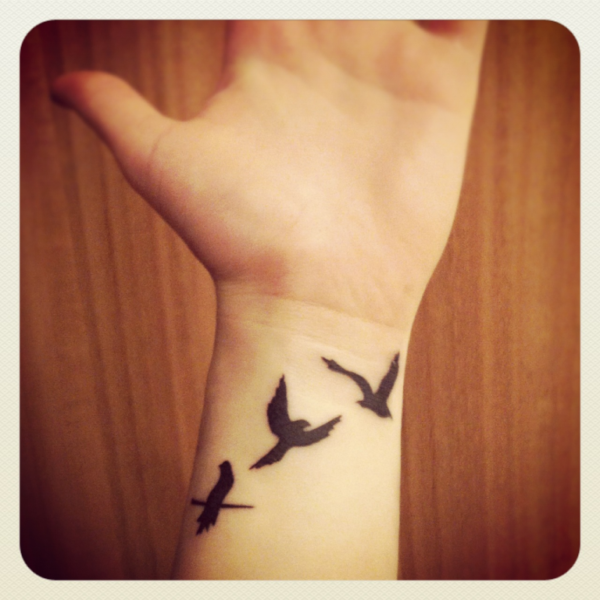 Three Flying Birds Tattoo On Wrist