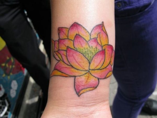 Trendy Lotus Tattoo On Wrist