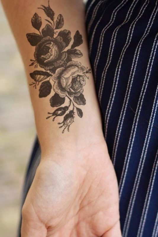 Vintage Rose Flowers Tattoo On Wrist