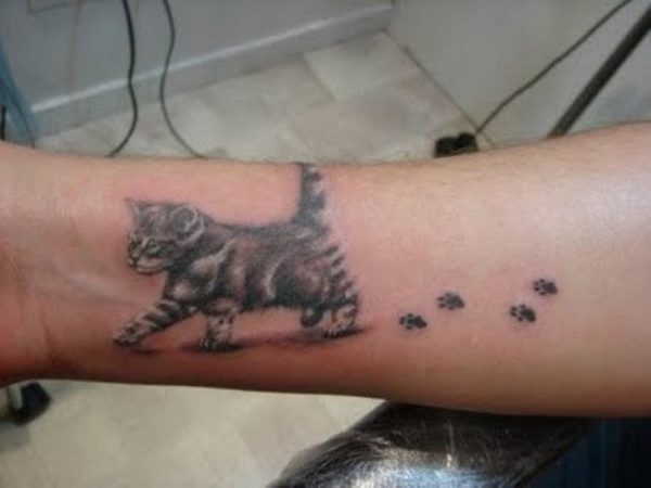 Walking Cat Tattoo On Wrist