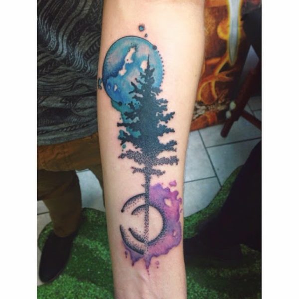 Watercolor Tree Tattoo On Wrist