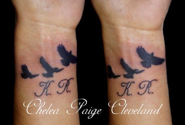 Word And Birds Tattoo On Wrist