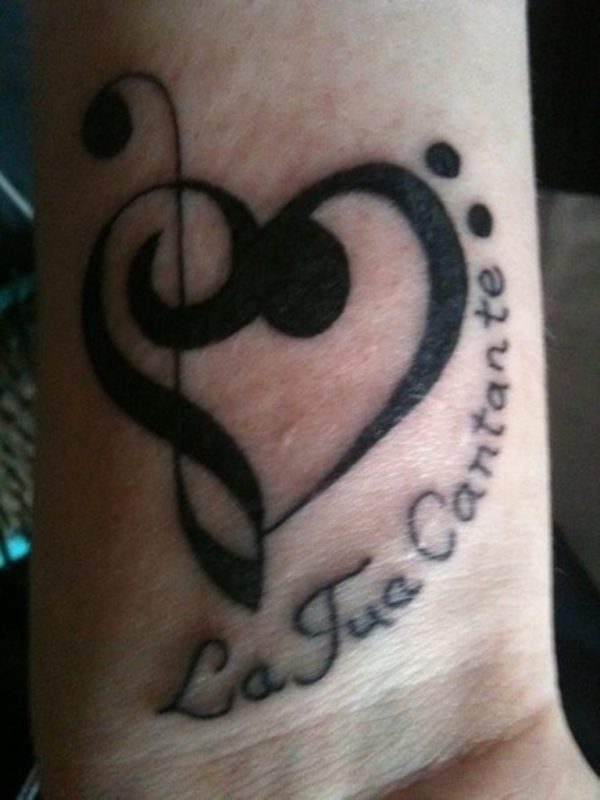 Wording And Music Note Tattoo On Wrist