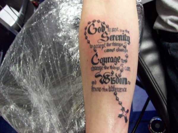 Wording And Rosary Tattoo