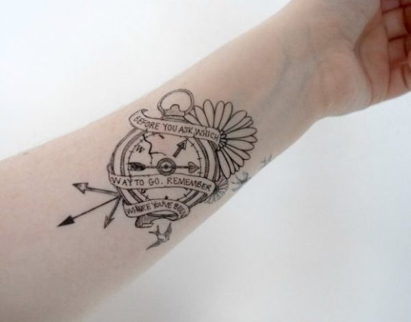Wording And compass Tattoo