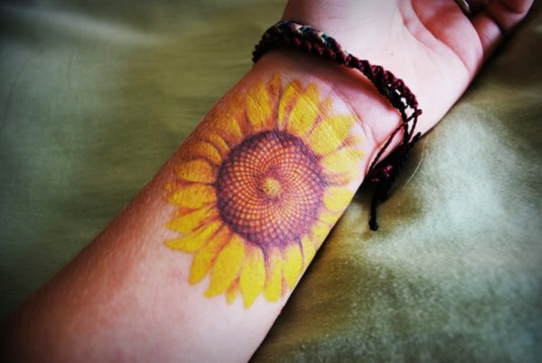 Yellow Sunflower Tattoo On Wrist