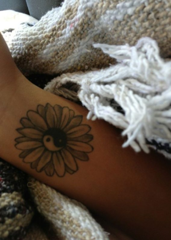 Ying Yang Daisy Tattoo On Wrist