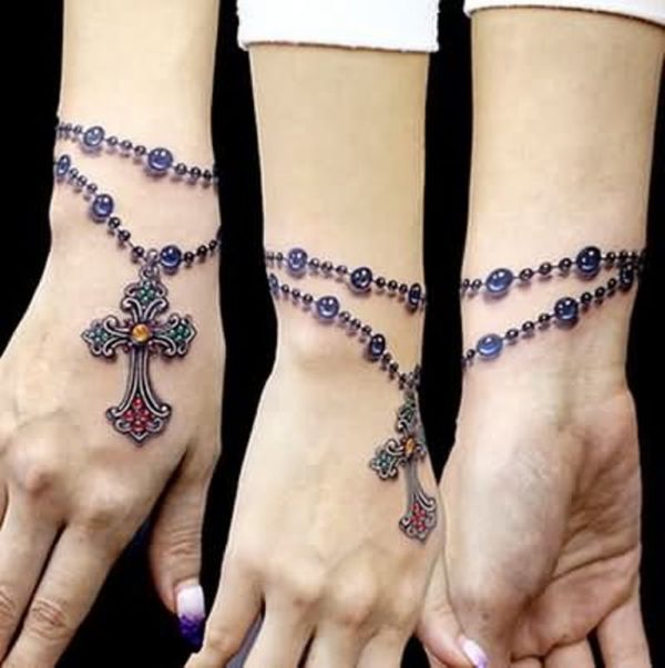 Rosary Cross Wrist Tattoo