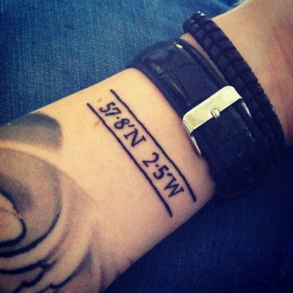 Amazing  Coordinates Wrist Tattoo