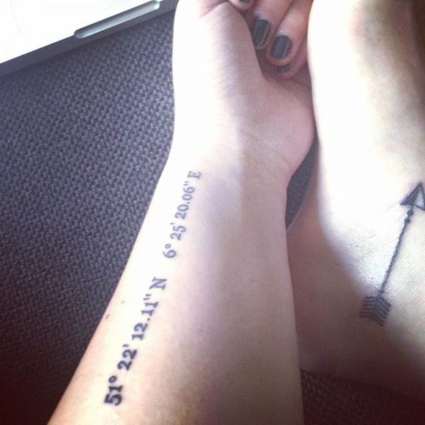 Attractive Coordinates Wrist Tattoo