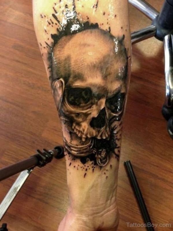 Awesome Skull Tattoo Design On Wrist