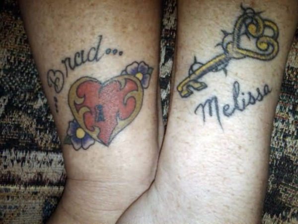 Beautiful Love Heart Key Tattoo Design On Wrist