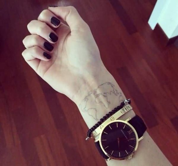 Beautiful World Map Tattoo On Wrist