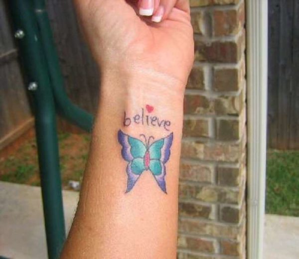 Believe Butterfly Tattoo On Wrist