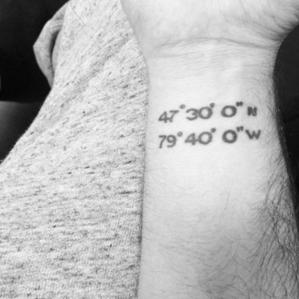 Black And White Coordinates Wrist Tattoo