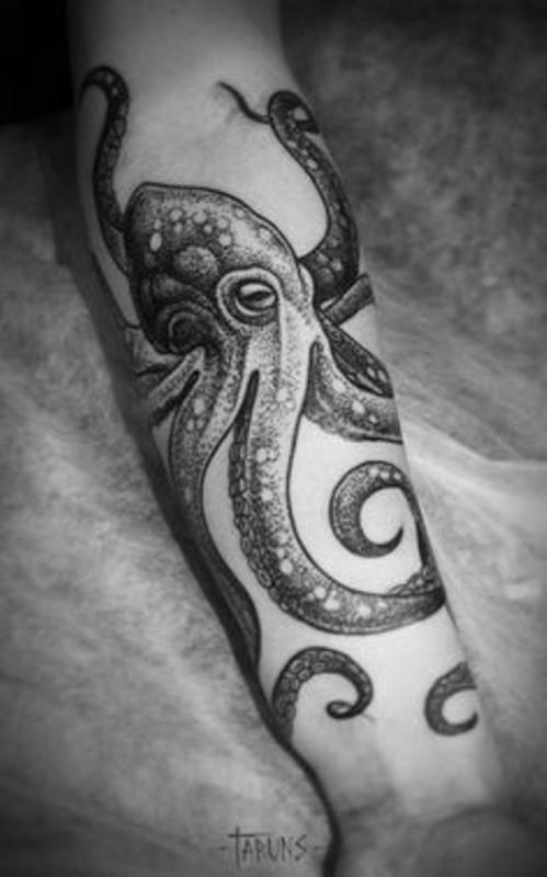 Black And White Octopus Tattoo On Wrist