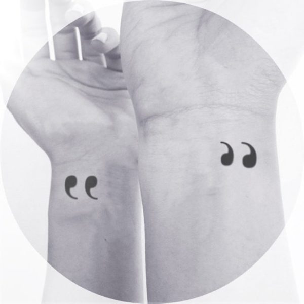 Black And White Quotation Mark Tattoo On Wrist
