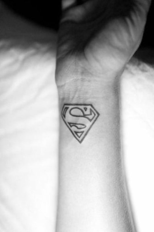 Black And White Superman Wrist Tattoo