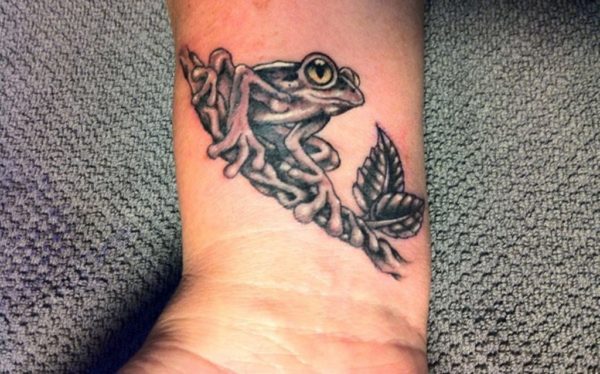 Black Frog Tattoo On Wrist