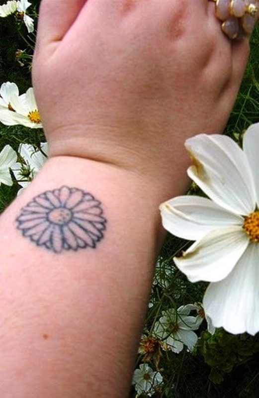 Black Outline Daisy Flower Tattoo