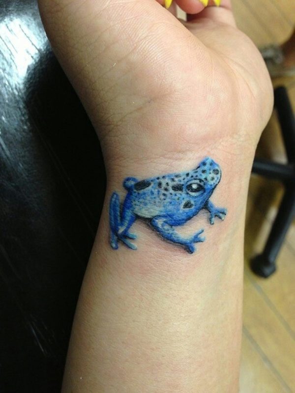 Blue Frog Tattoo On Wrist