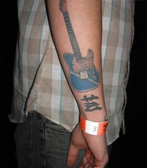Blue Guitar Tattoo On Wrist