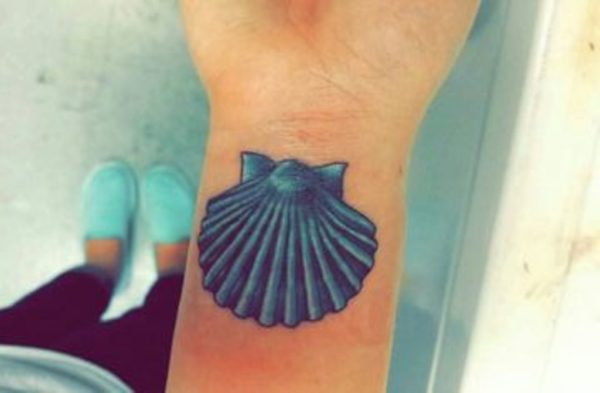 Blue Seashell Tattoo On Wrist