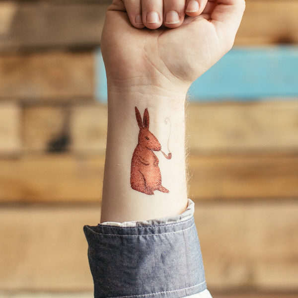 Brown Rabbit Smoking Tattoo