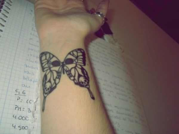 Butterfly Skull Tattoo On Wrist